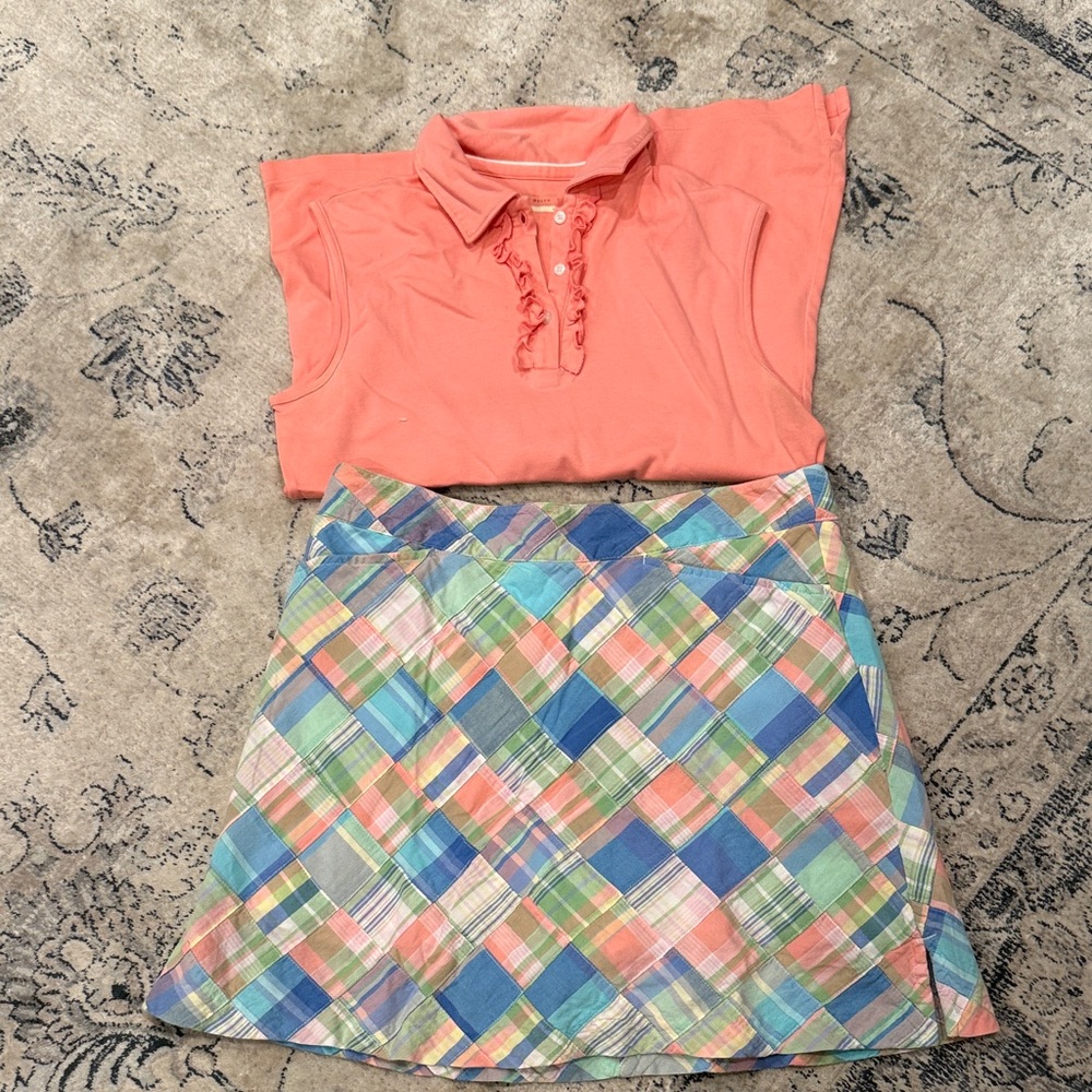 Lady Hagen Multicolor Plaid skort and polo shirt